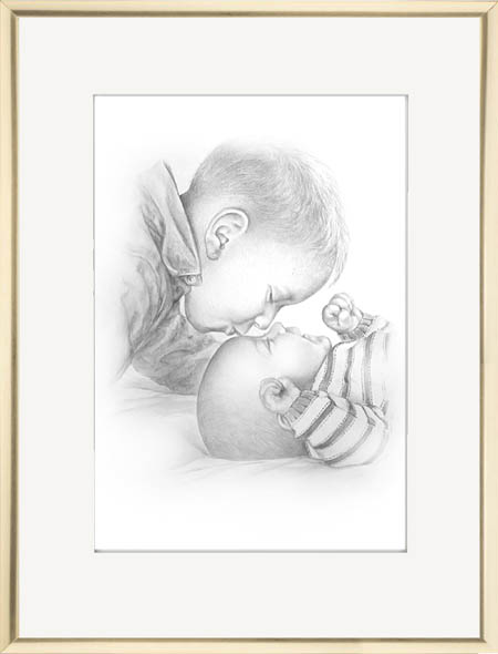 Kaksi lasta. Lyijykynäpiirros.